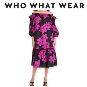 Who What Wear Purple Black Floral Cotton Balloon Sleeve Dress XXL Plus Size